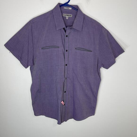 Express button up shirt men's XL violet purple with gray trim casual un tucked - Picture 6 of 13